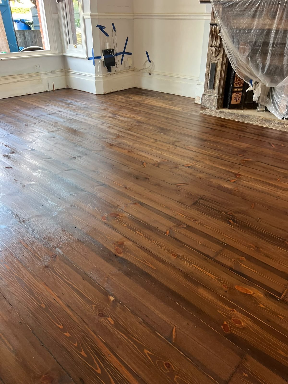 Dark stained pine floor
